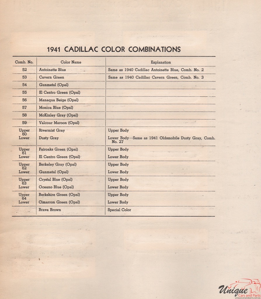 1941 Cadillac Paint Charts Williams 2